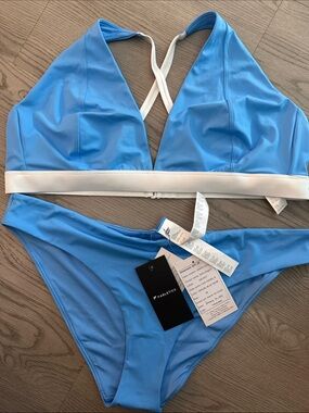 Fabletics Sky Blue Bikini with White Trim